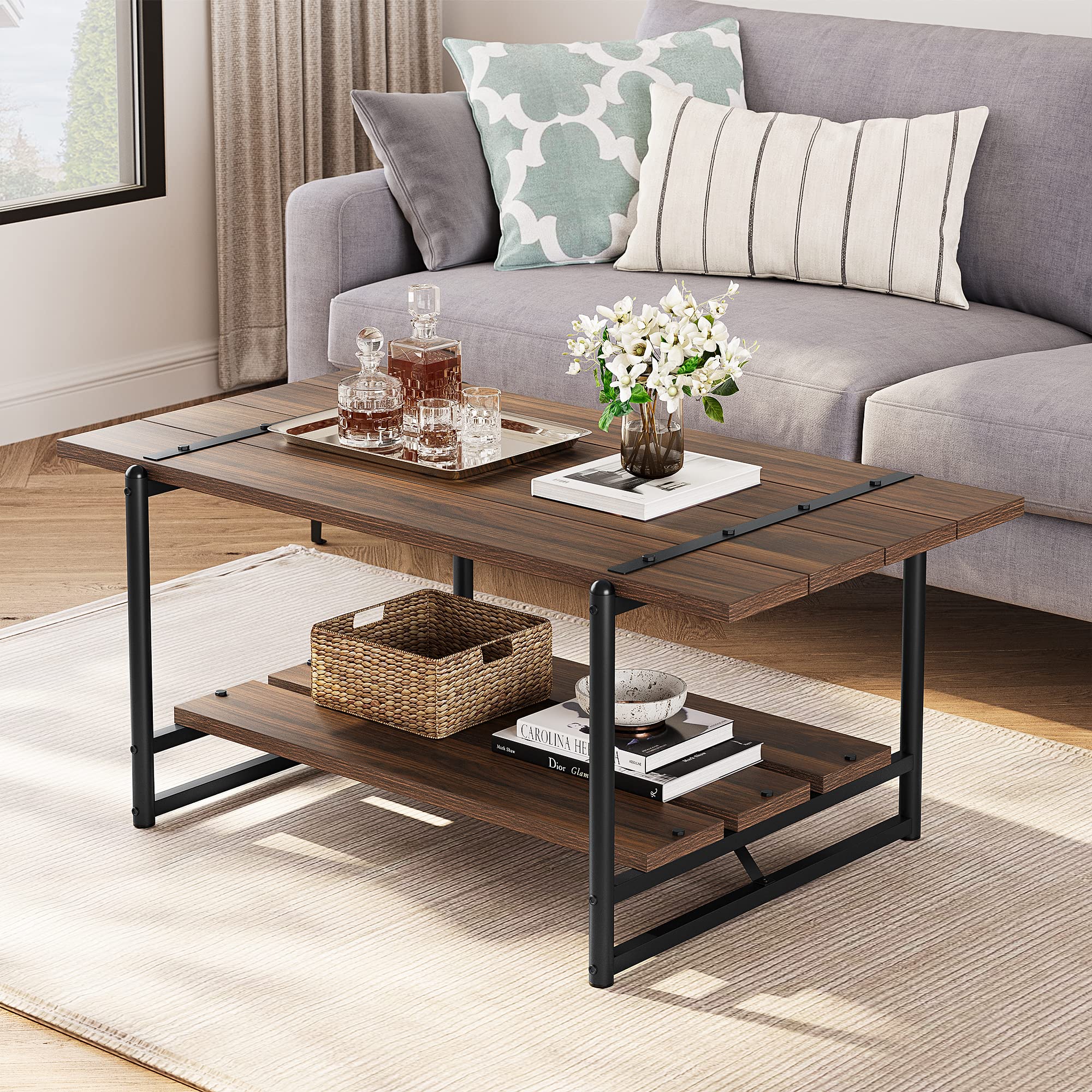 Garvee Living Room Tables mesa de Centro para sala, Large, Walnut Brown