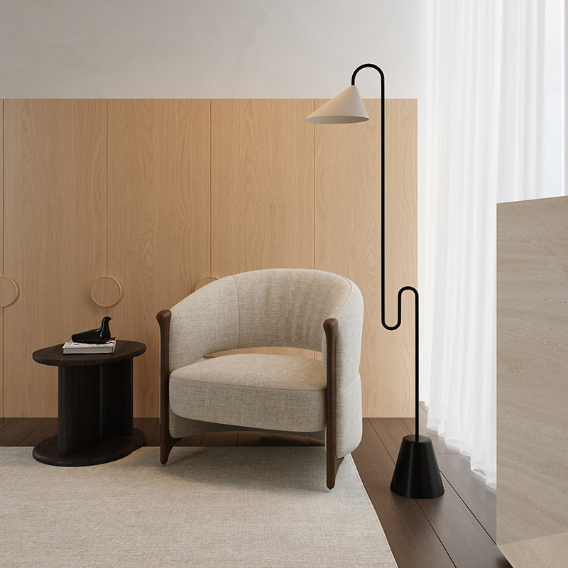 Living Room Furniture Mid - Century Modern Beige Upholstered Swallowtail Lounge Chair with Wooden Arms, Ideal for Home Reading Corners