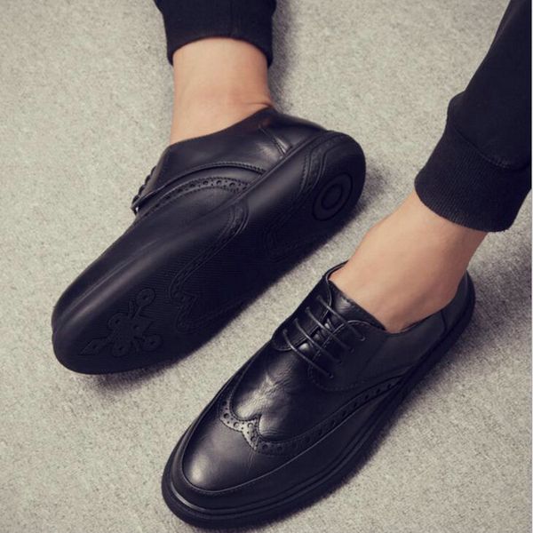 New Arrival Italian Brand Leather Flats British Brogue Dress Formal Business Oxfords Shoes for Men 2019 5187