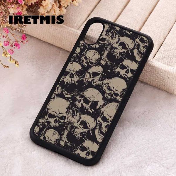 Iretmis phone case suitable for iPhone X XS Max XR 11 12 13 PRO MINI 14 15 16 Plus rubber silicone skull pattern M241012