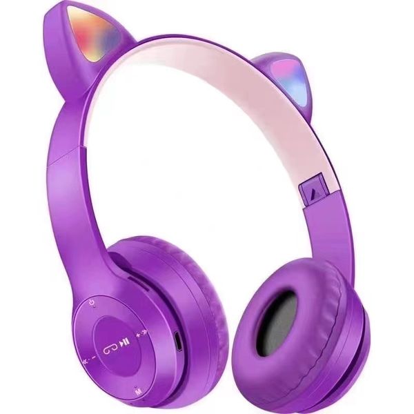 Apple Headphones & Headsets Cross-Border E-Commerce Boom Cat Ears LED Luminous Flashing Light Wireless Bluetooth Headset Gaming Card P47m