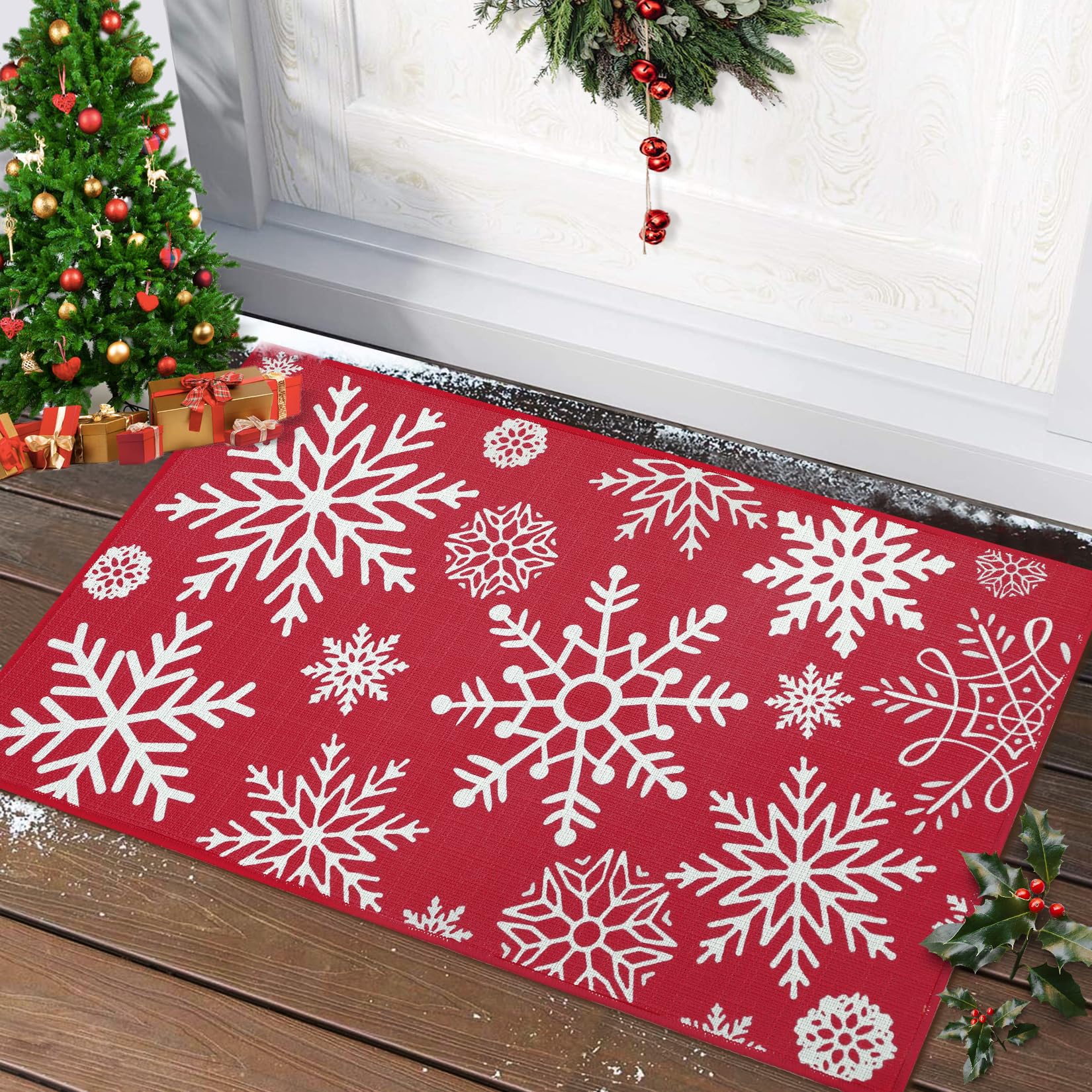 Garvee Door Mat Christmas Indoor Outdoor Doormat Front Door Mats Xmas Welcome Doormat Non-Slip Entry Door Rugs Washable Floor Mats for Bedroom Living 