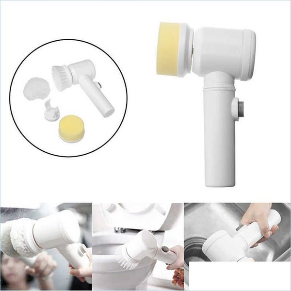 Sponges Scouring Pads Sponges Scouring Pads Electric Cleaning Brush Bathroom Wash Kitchen Tool Usb 5 In 1 Handheld Bathtub Cleaner Dhxjw