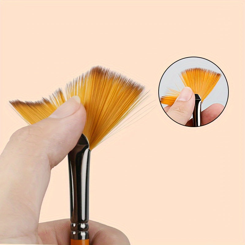 TEMU 1pc Nylon Fan-shaped Paint Brush With Pin Handle - Wide Soft Bristles For High Absorbency, Ideal For Pottery, , Diy Art Projects & Large-area