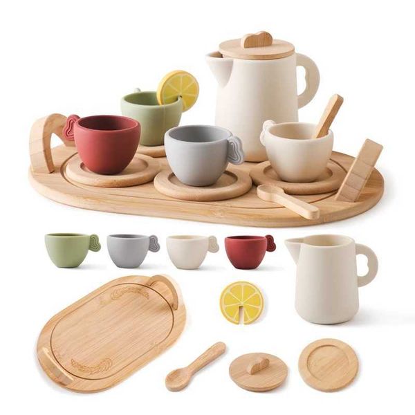 Wooden childrens Montessori toy teapot simulated kitchen Utensil BPA free silicone childrens education simulation game toy gift W241119