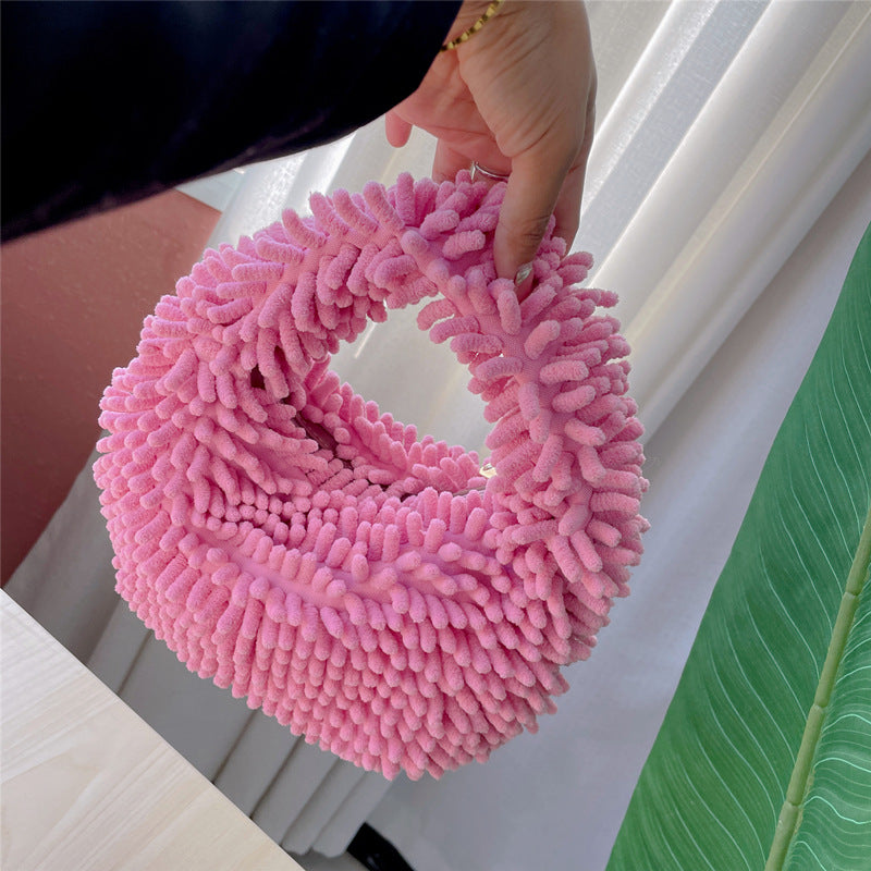Autumn-Winter Plush Tote Bag Candy Color Cute Fashion Marshmallow Clutch