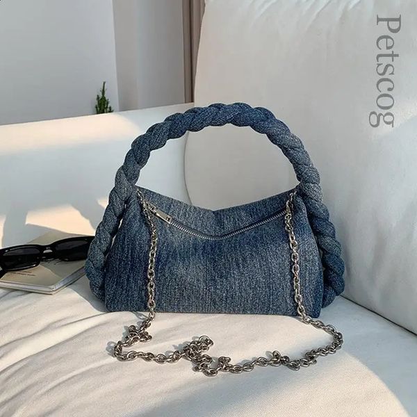 Denim womens soft handbag chain strap solid shoulder strap cross body bag fashionable womens small handbag clutch wallet 241105