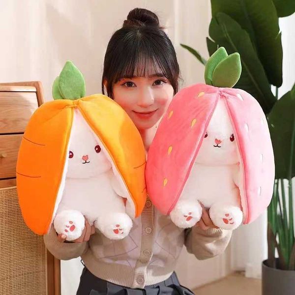 New transformation fruit rabbit plush toys for children with sleep pillow birthday gift female strawberry carrot rabbit dolls Y240731