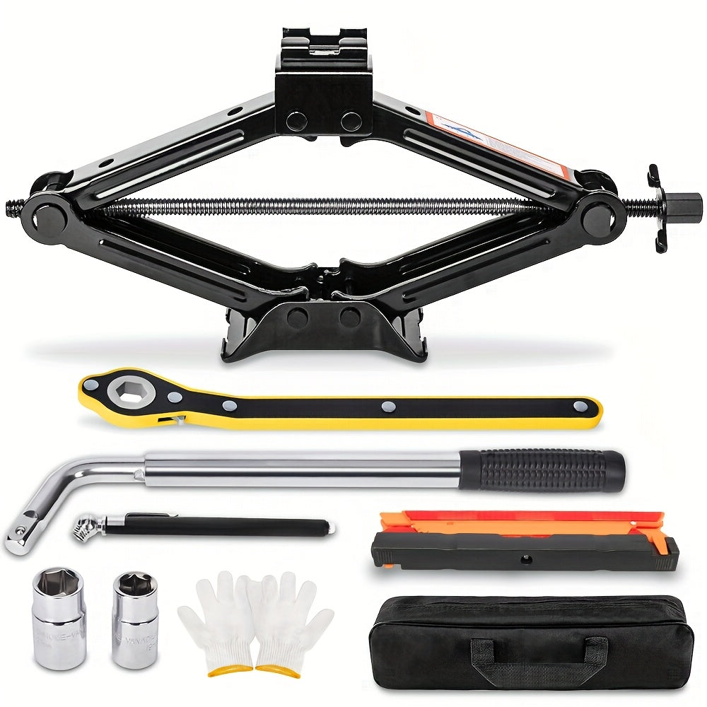 TEMU Car Jack Kit Scissor Jack For Car (4409 Lbs) Tool Kit Universal Car Emergency Kit With Lug Wrench Tire Changing Kit For Car Suv