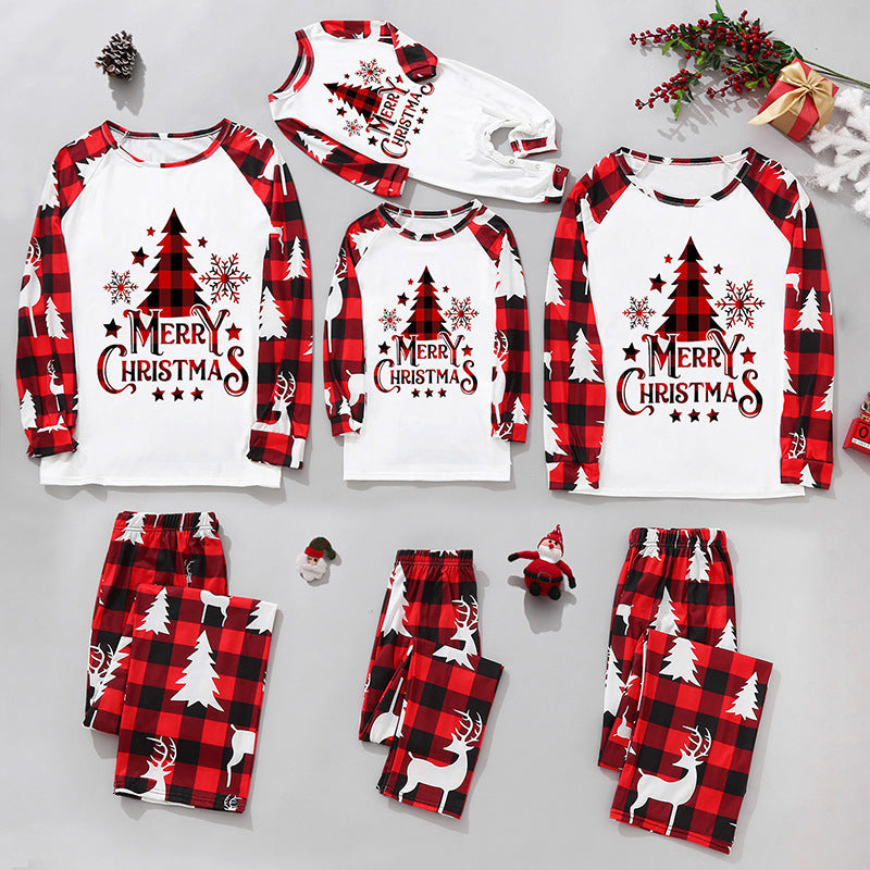 Family Matching Outfits Merry Christmas Family Pajamas Santa Tree Patchwork Mother Daughter Matching Clothes Casual Soft Sleepwear Xmas Family Look