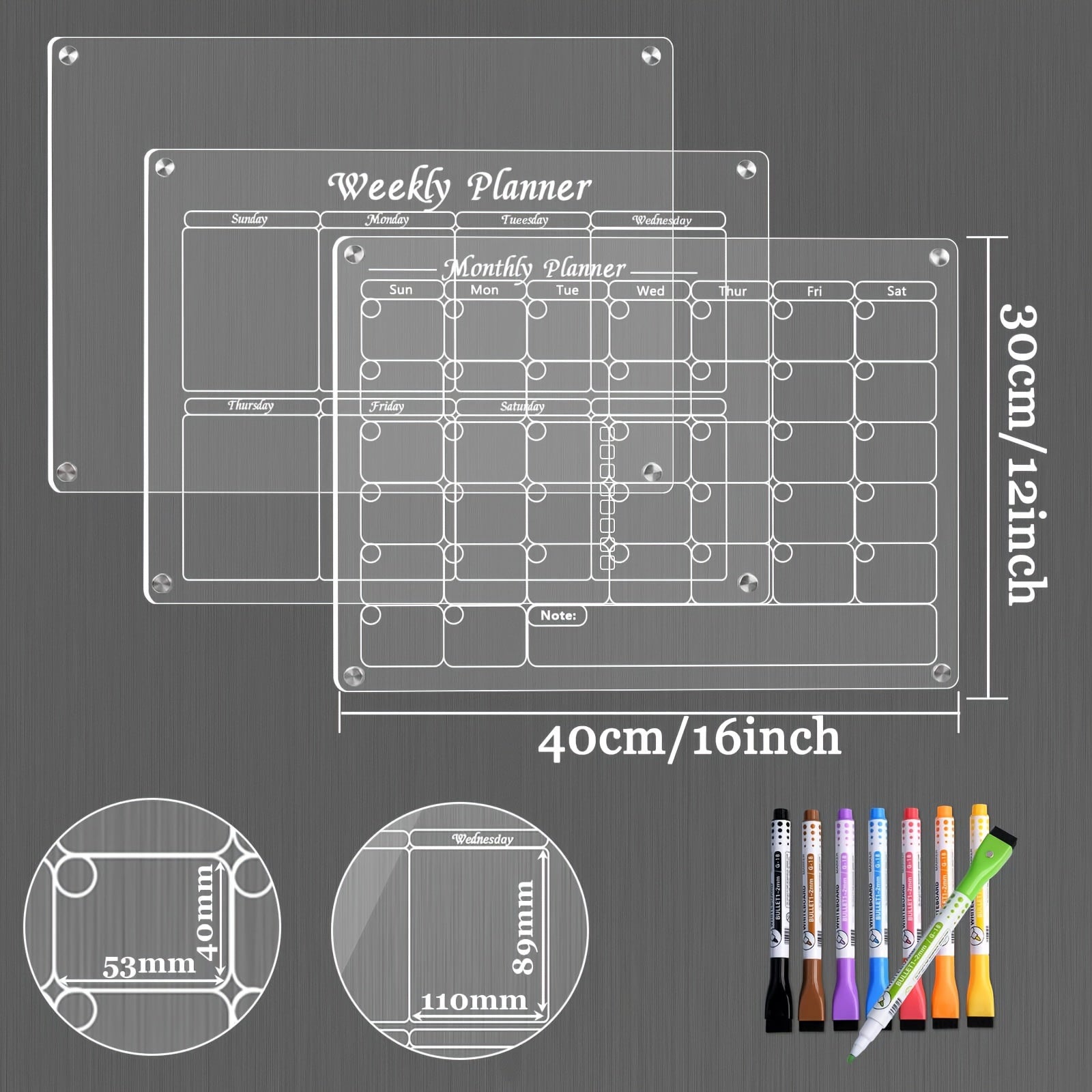 TEMU 17x12 Acrylic Magnetic Dry Erase Board - Fridge Calendar - Monthly Planner With 8 Color Markers For Effortless Organization
