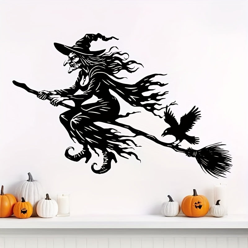 TEMU 1pc, Halloween Metal Wall Art Sculpture, Spooky Sign, Metal Wall Decor, Halloween Metal Art, On Her Flying Broom, Halloween Gift, 40cm-15.75in