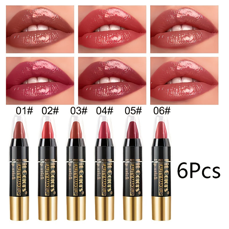 TEMU 6pcs Glossy Moisturizing Crayon Lipstick Set, Versatile Lip Balm Lipstick, Durable And Easy To Color, Suitable For Types, A Must-have For Girls,
