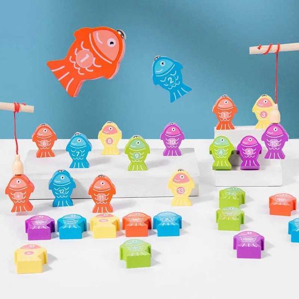 Montessori Wooden Fishing Children Toy Letter Cognition Magnetic Cognition Fish Game Education Parent-Child Interactive Baby Toy X2501131