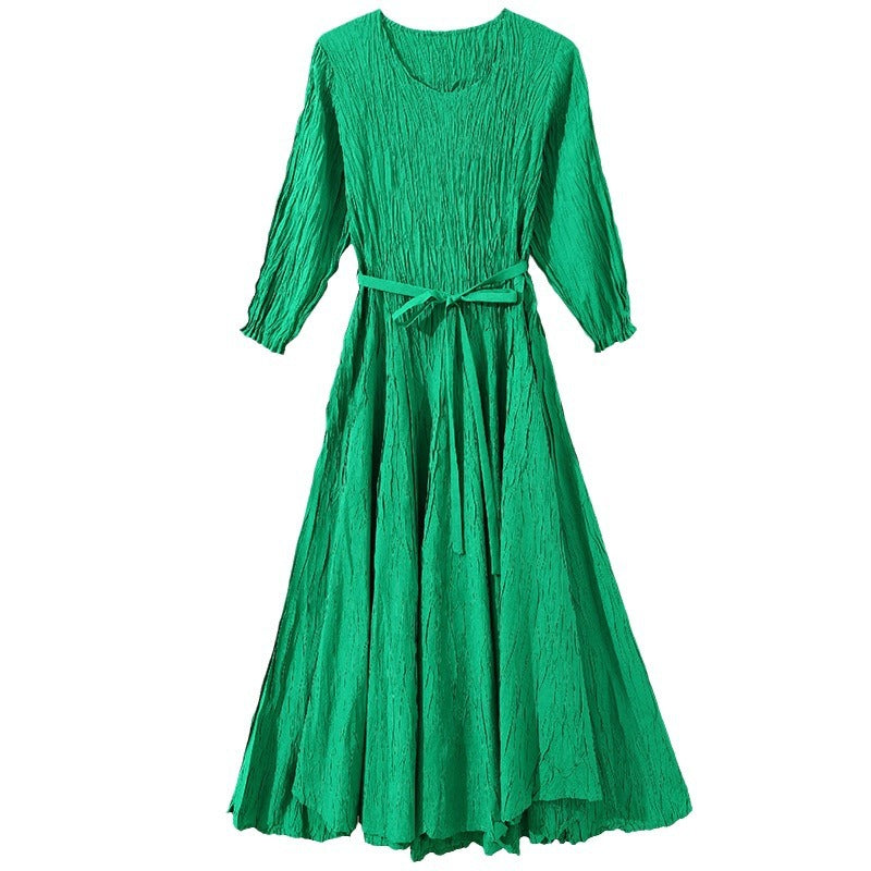 (115) Spring and summer dress long skirt high-end women&#039;s clothing Miyake gentle style tie waist large swing pleated skirt