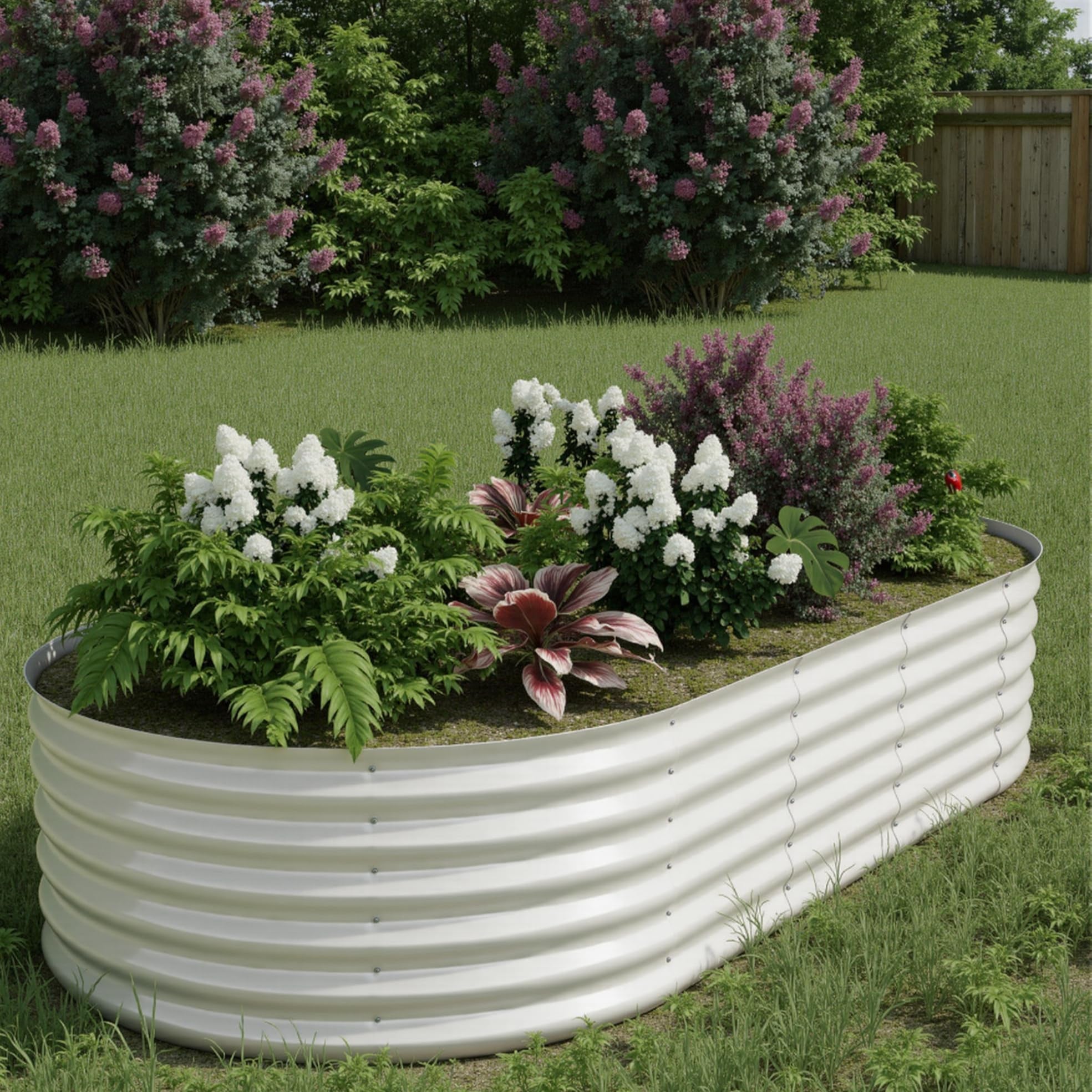 Garvee 8' X 4' X 1.5' Oval Raised Garden Bed, 0.6mm Galvanized Steel Planter with Open Bottom, Weatherproof Outdoor Kit, Beige