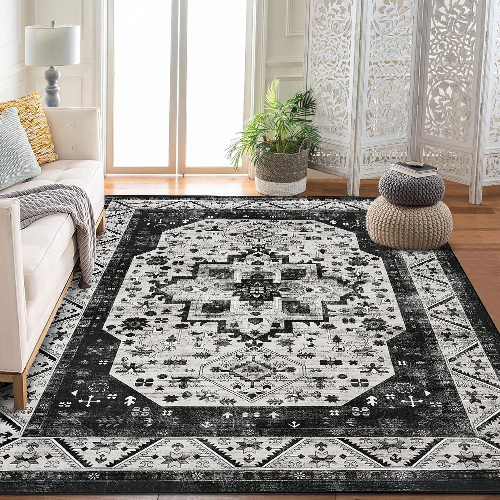 Garvee Short Pile Area Rugs Vintage Large Non Slip Carpet for Living Room Bedroom Dining Room Kitchen 10x13ft