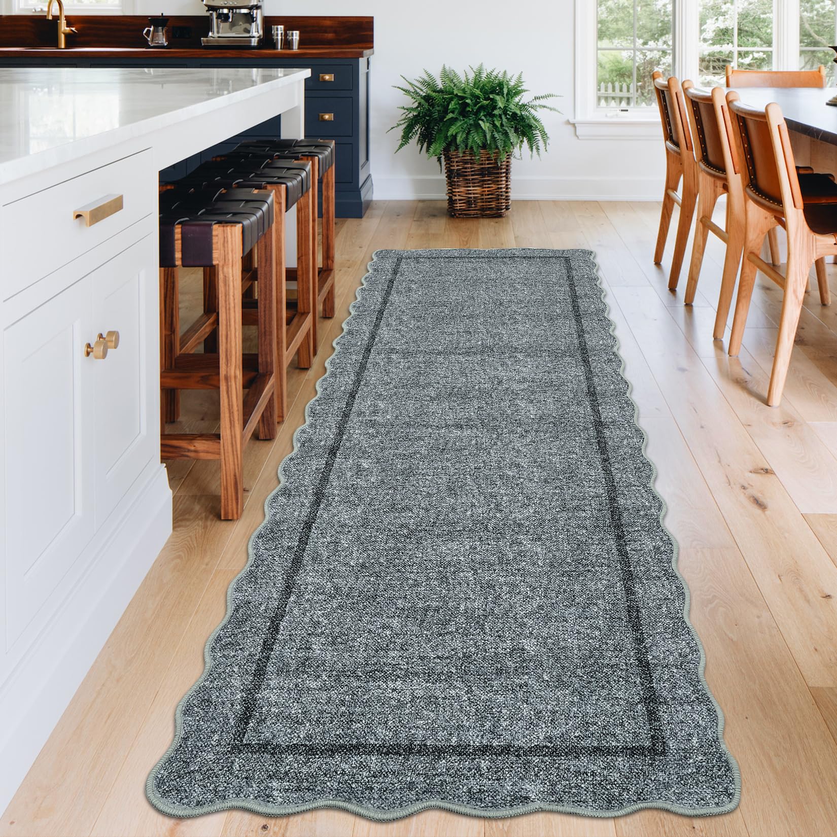 Garvee Runner Rugs Non Slip Hallway Rug 2x8 Grey Modern Scalloped Carpet Stain-resistant Floor Mats
