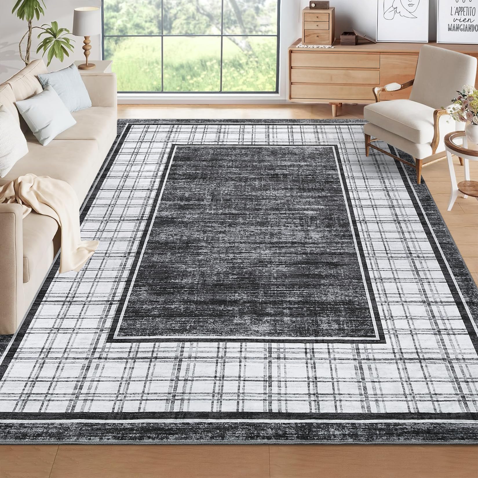 Garvee Living Room Rug 10x13, Machine Washable Large Carpet, Non Slip Low Pile Throw Rug, Ultra Soft Indoor Floor Carpet for Bedroom Dining Room, Grey