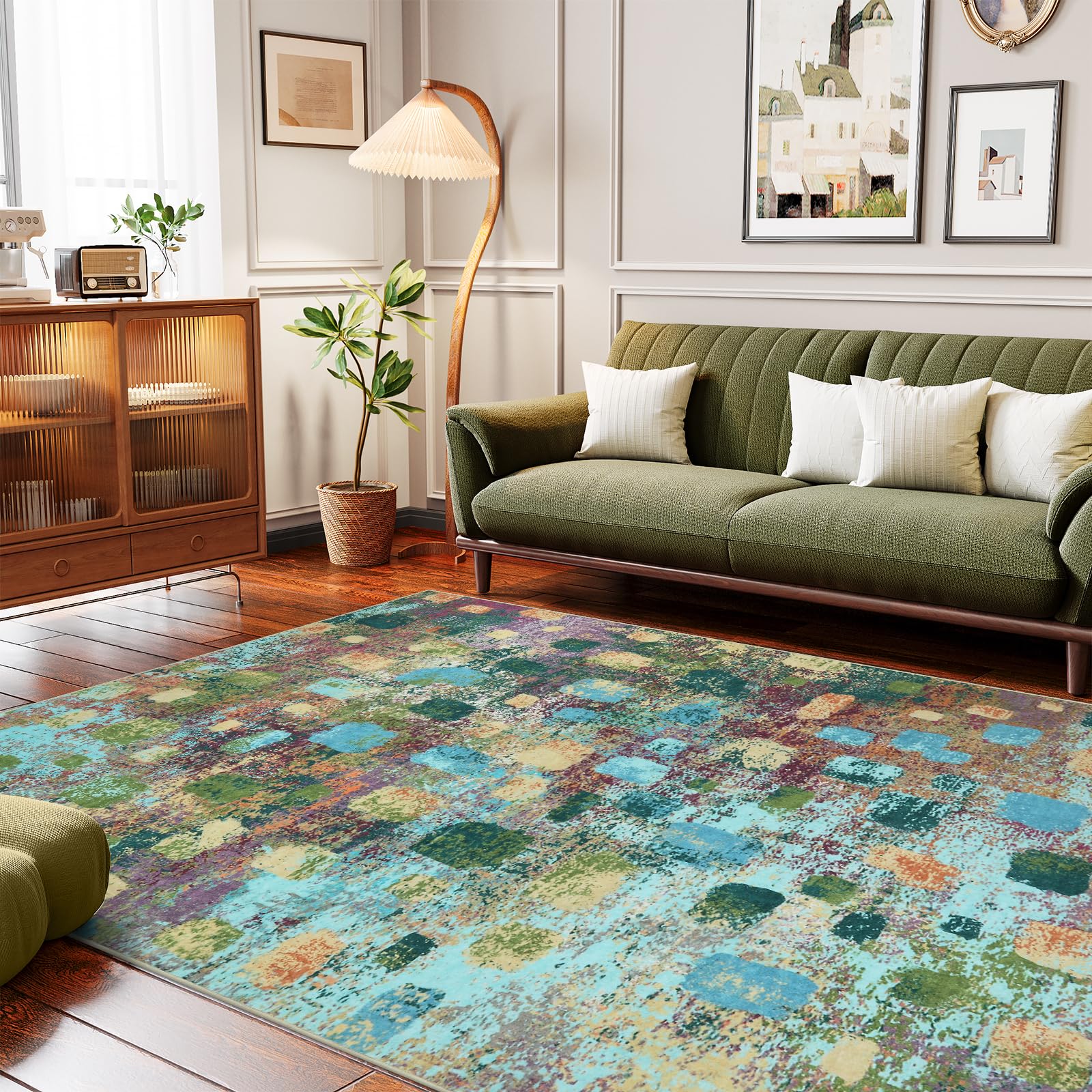 Lahome Abstract 5x7 Area Rugs, Soft Washable Rugs for Living Room Ultra-Thin Non-Slip Boho Bedroom Rug, Stain Resistant Throw Rug Foldable Carpet for