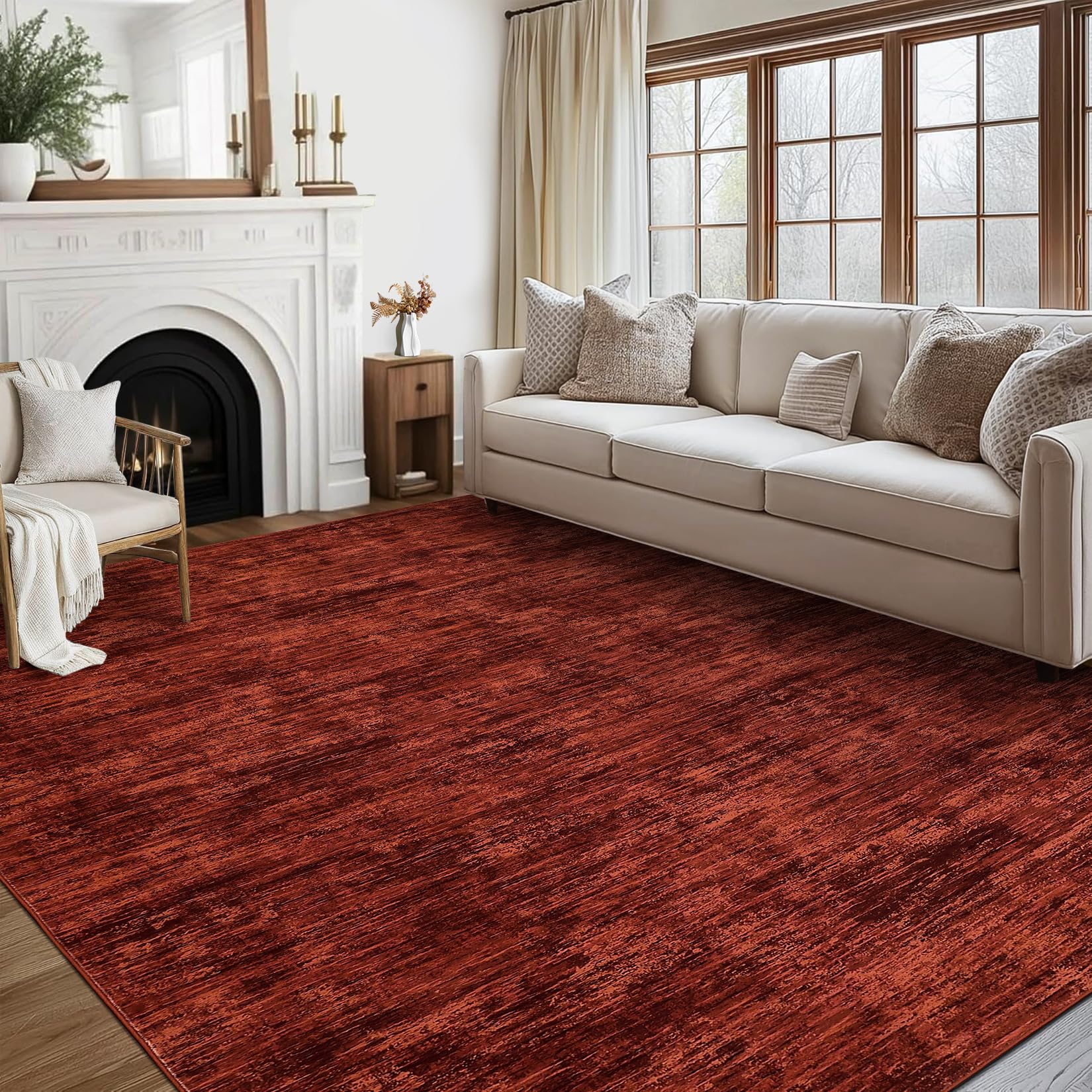 Garvee Solid Red 5x7 Living Room Rugs, Washable Non Slip Stain Resistant Area Rugs, Low Pile, Contemporary Floor Carpet for Dining Room Bedroom Nurser