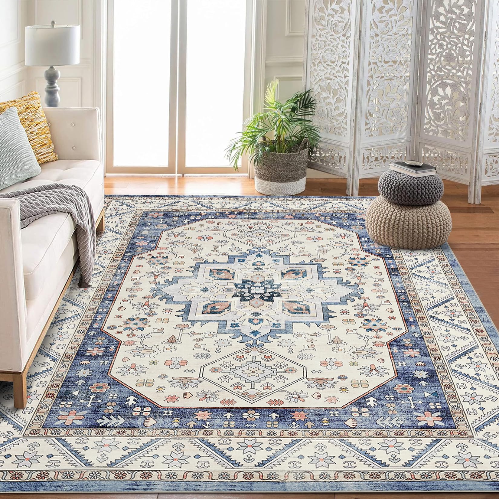 Garvee Short Pile Area Rugs Vintage Large Non Slip Carpet for Living Room Bedroom Dining Room Kitchen 8x10ft