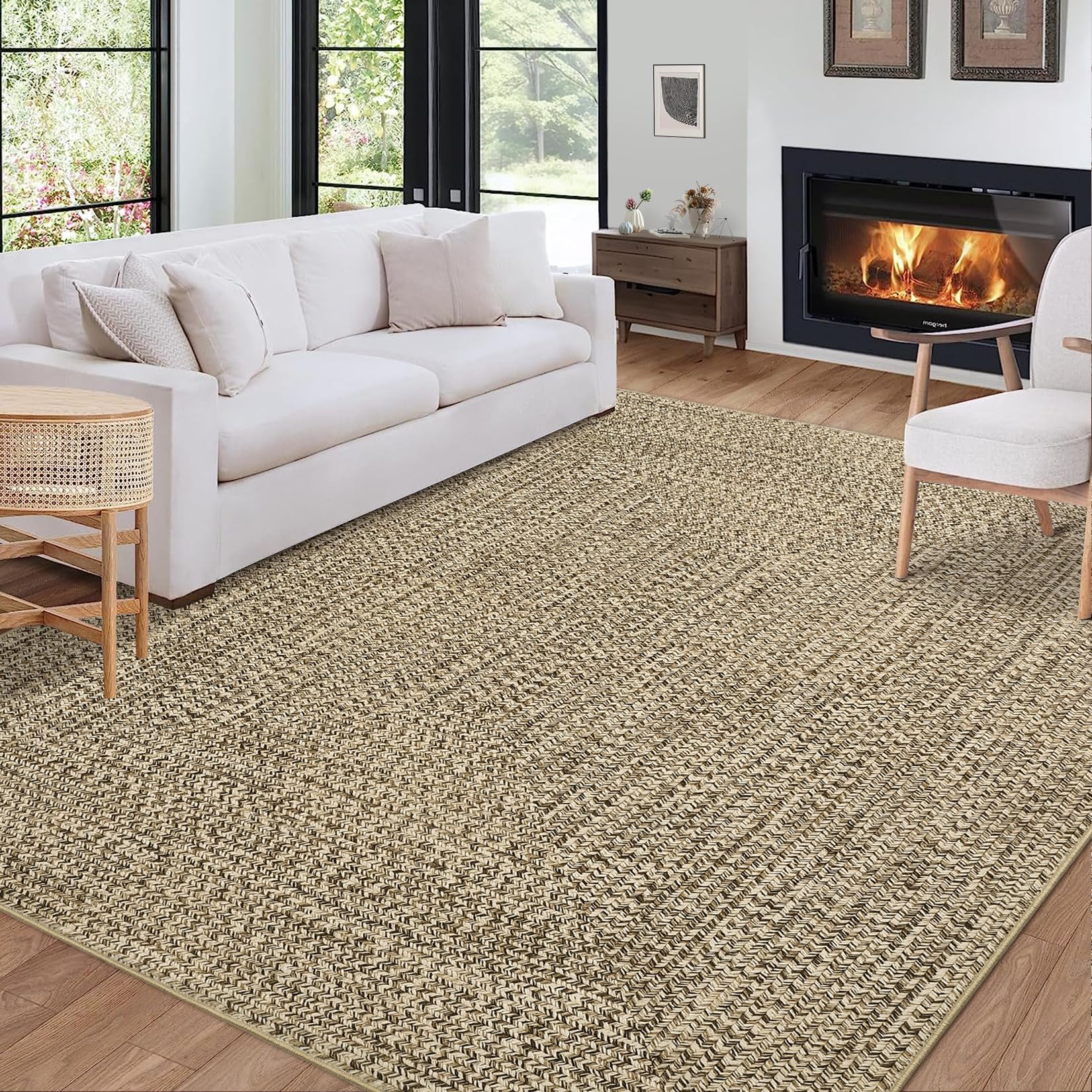 Garvee 8x10 Washable Rug Non Slip Printed Braided Rug Indoor Carpet Ultra-Soft Beige Yellow 8'x10'