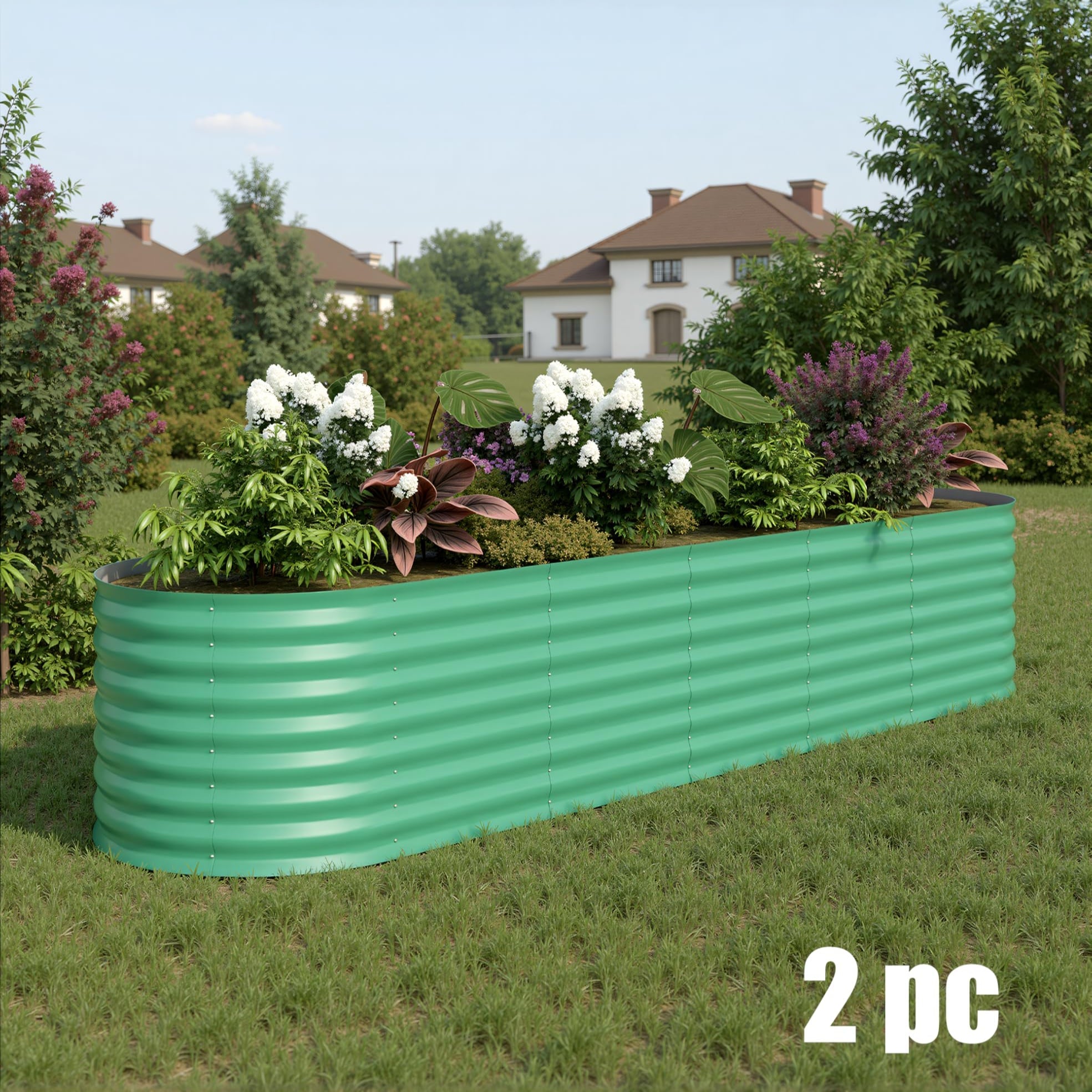 Garvee 2 Pcs 8' X 2' X 2' alvanized Steel Raised Garden Beds, Rust-Resistant Green Planter Boxes, Deep Outdoor Kit for Vegetables & Flowers, Green