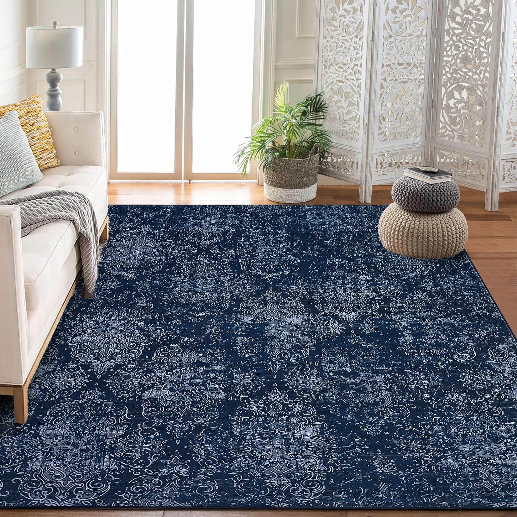 Garvee Bedroom Rug Washable Non Slip Low Pile Boho Floral Small Carpet for Bedroom Bedside Soft Paisley Design