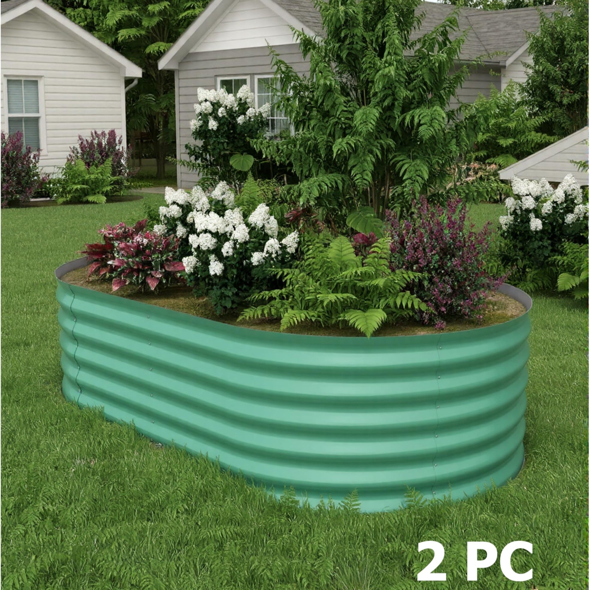 Garvee 2 Pcs 8' X 4' X 1.5' Galvanized Steel Raised Garden Beds, Outdoor Deep Planter Box Kit with Tool-Free Assembly, Rust-Resistant Green Coated Des