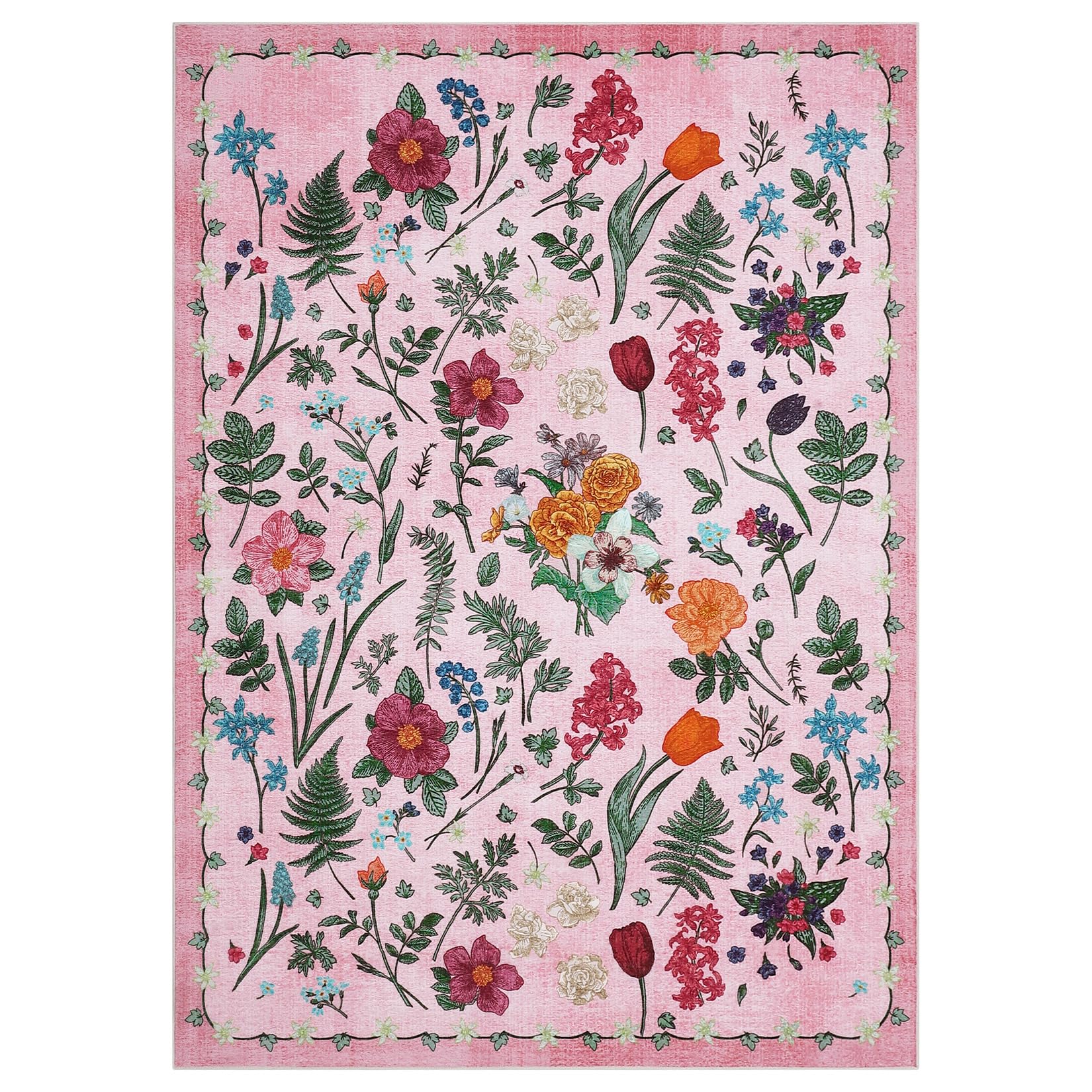 Garvee Colorful Floral Door Area Rug Non-Slip Soft Faux Wool Carpet for Kitchen Entryway Bedroom, Multiple Sizes, Vintage Style