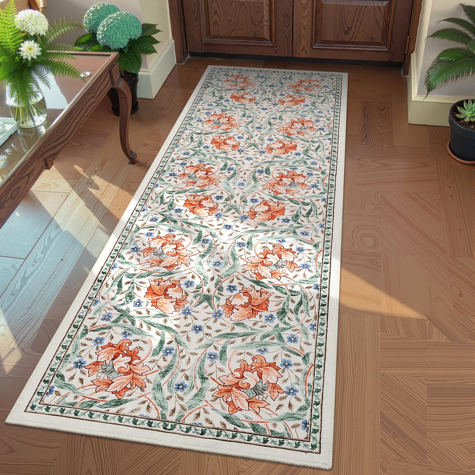 Garvee 2x6 Washable Runner Rug Floral Non Slip Kitchen Hallway Entryway Rug Soft Thin Stain Resistant Carpet