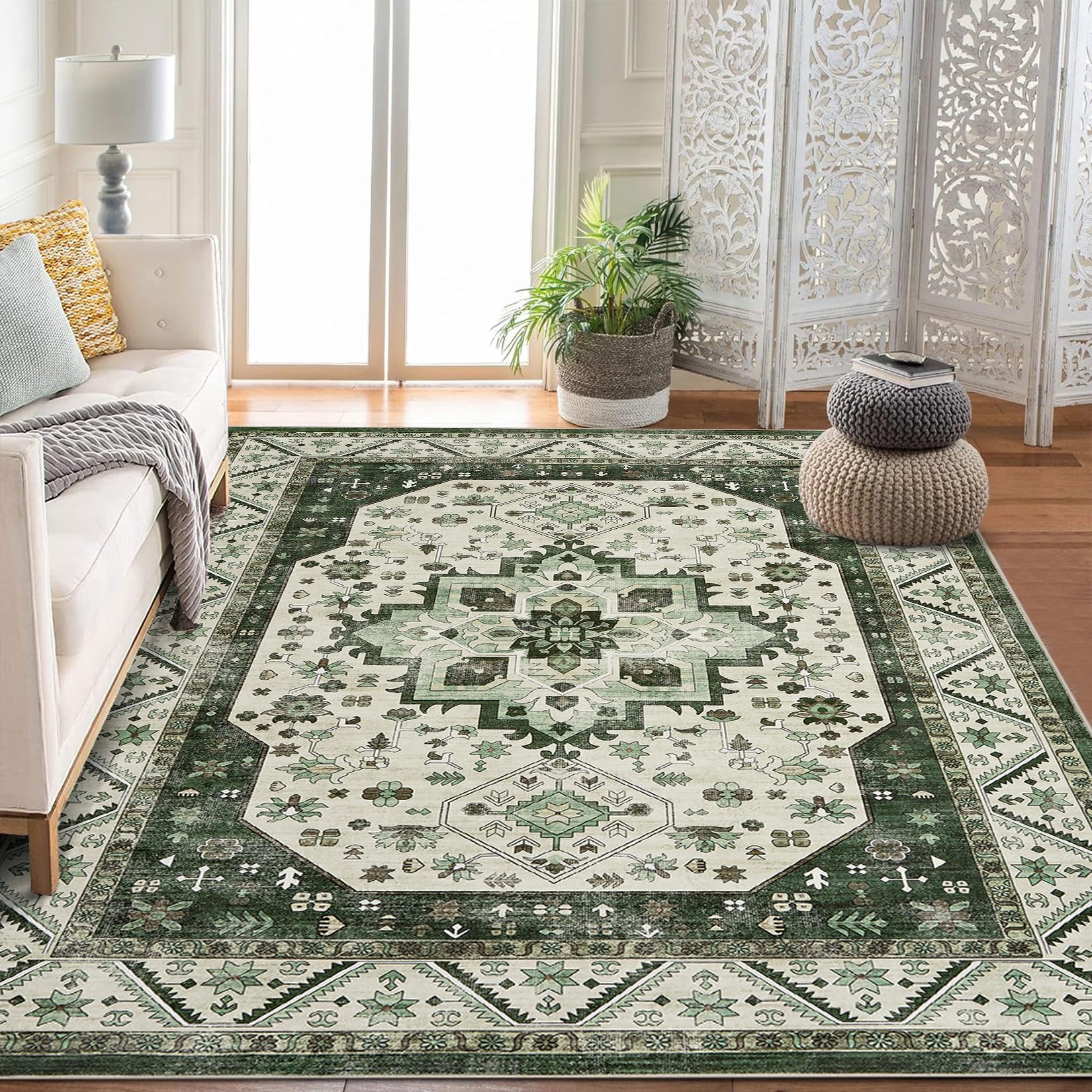Garvee Short Pile Area Rugs Vintage Large Non Slip Carpet for Living Room Bedroom Dining Room Kitchen 5x7ft Printed Pattern