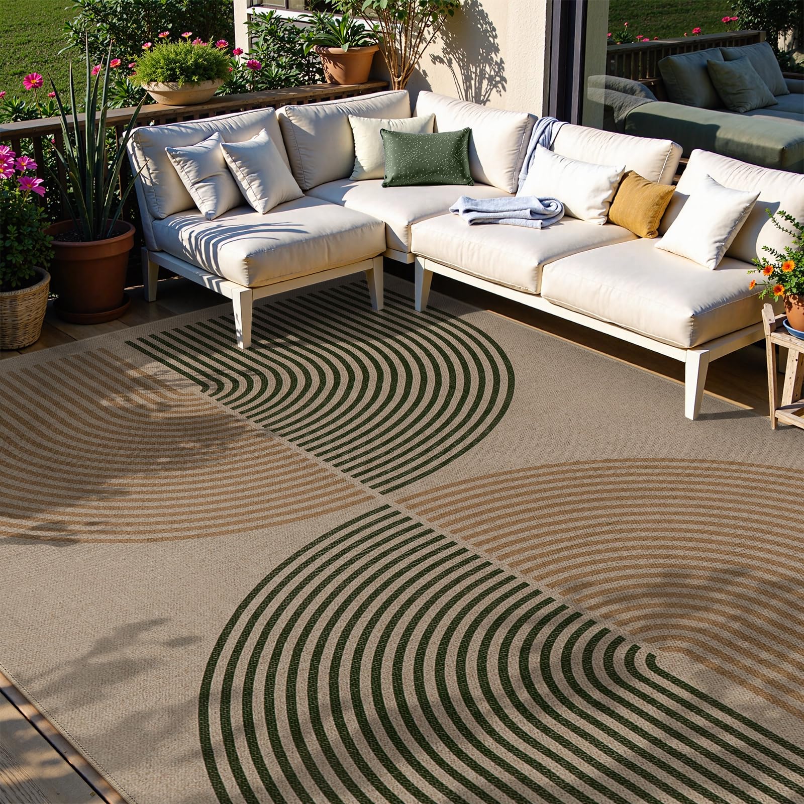 Lahome Modern Rainbow Easy Jute Rug, 6x9 Rug for Living Room Washable Indoor Outdoor Patio Rug, Farmhouse Rug for Bedroom Non Slip Contemporary Carpet