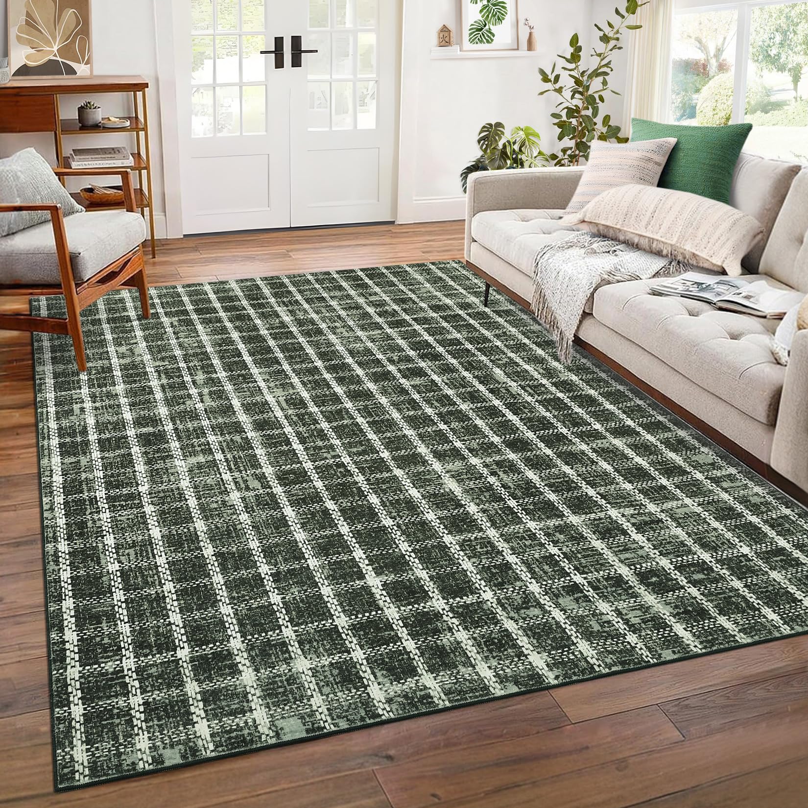 Garvee Scalloped Area Rug 6x9 Washable Green Indoor Soft Carpet Non Slip Low Pile for Bedroom Living Room Dining Room Nursery