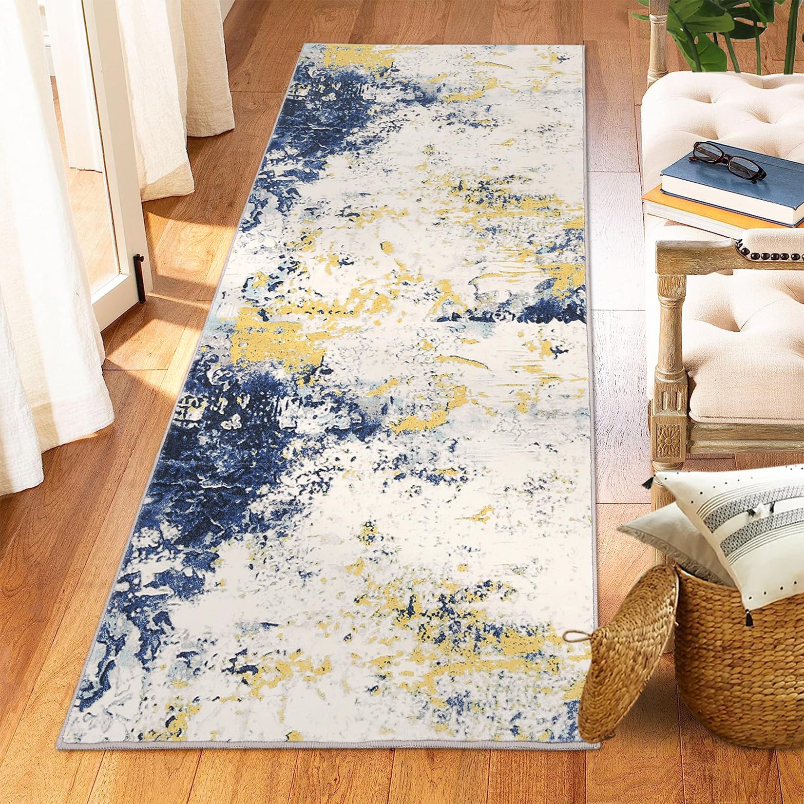 Garvee Abstract Modern Runner Rug, 2x6 Washable Foldable Soft Area Rugs with Non-Slip Backing, Non-Shedding Floor Mat, Stain Resistant Carpet for Livi