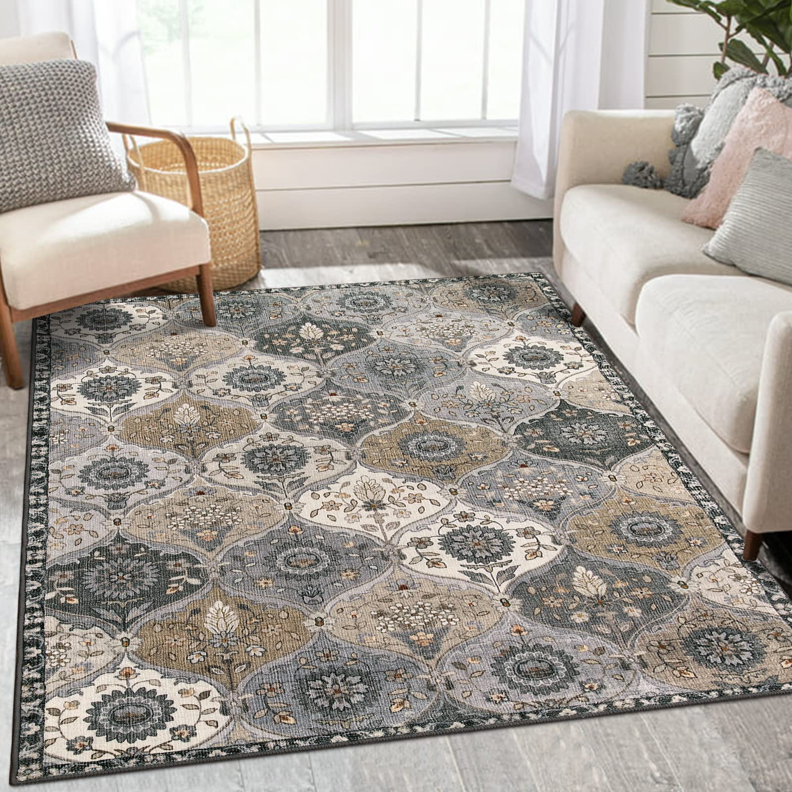Lahome Moroccan Trellis Washable Area Rugs, 3x5 Rug for Bedroom Entryway Indoor Non-Slip, Small Oriental Accent Carpet for Living Room Kitchen Bathroo