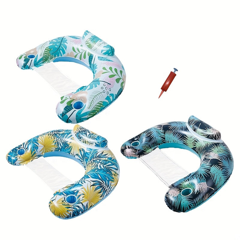 TEMU Pool Floats For Adults With Cup Holders 1-2-3 Pack - Heavy Duty Inflatable Pool Lounge Chair, Floating Raft With Free Waterproof Bag & Headrest