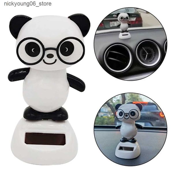 Plush Light - Up toys Solar powered cute panda with glasses automatic head swing doll car dashboard decoration gift automatic decoration ind
