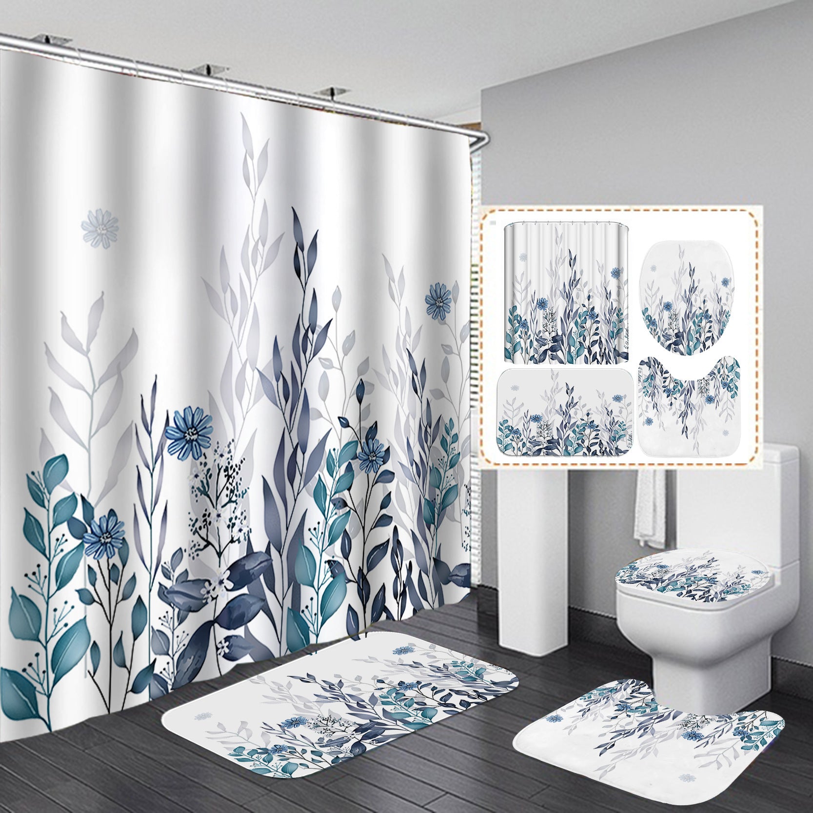 YL-37351 bathroom toilet punch-free curtain waterproof anti-light roller blinds toilet toilet block curtain toilet three-piece set