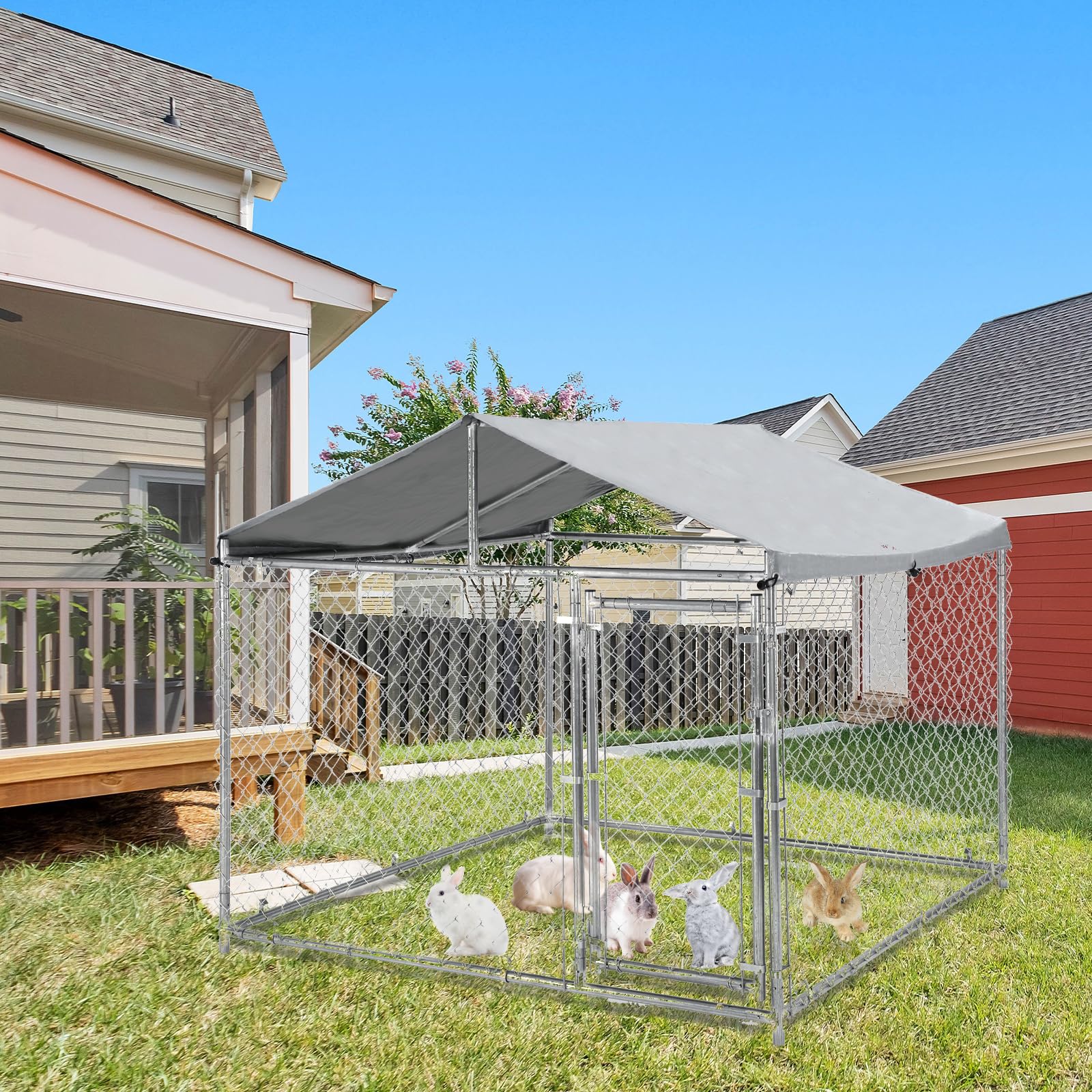 Garvee 79Inch Heavy Duty Animal Pet Crate with Pointed Roof, Indestructible Large Kennel Indoor&Outdoor, Removable Trays, Chew Proof Cage for High Anx