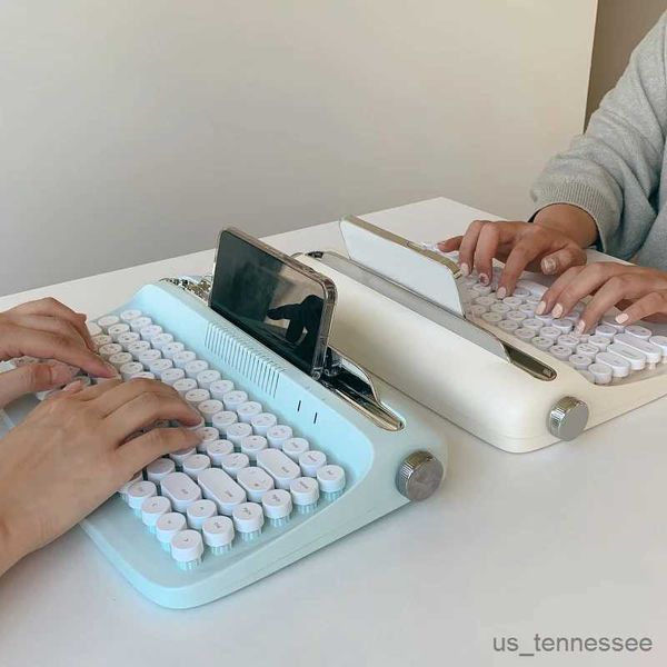 Keyboards Bluetooth-compatible Wireless Keyboard Office Typewriter Mechanical Feel Retro Round Keycap Notebook Tablet Keyboard Dropship R231