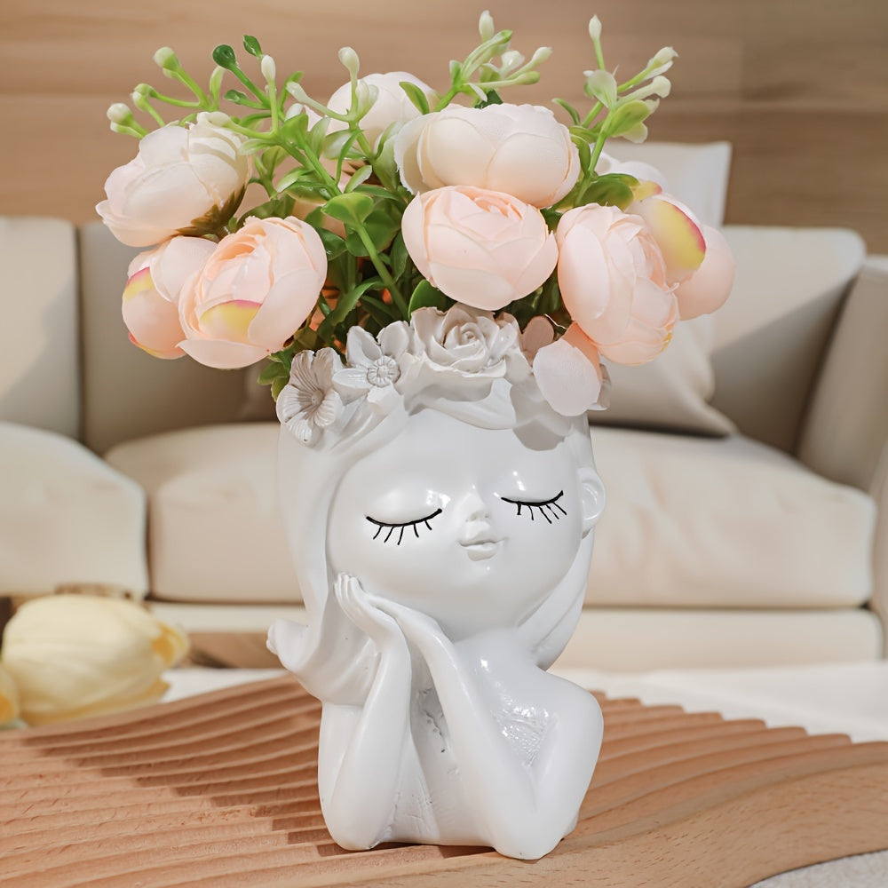 TEMU Classic Elegant Resin Flower Vase With Geometric Pattern - Theme Pedestal Vase For Home Decoration