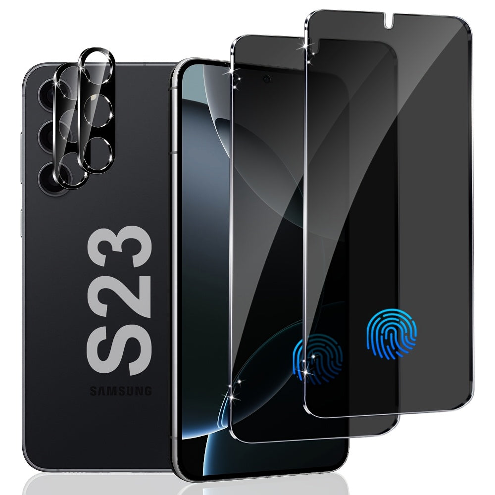 TEMU (4pcs) S23 Privacy Screen Protector, 2pcs Privacy Tempered Glass And 2pcs Camera Lens Protector, Compatible Fingerprint Unlock, 9h Hardnes Full