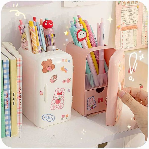 Storage Boxes Bins Japanese Creative Refrige Pen Holder Case Girls Cute Multifun Stationery Drawer Storage Box Kawaii Large-capacity Desk Or