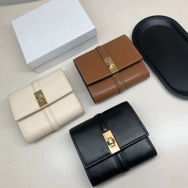 Designer cowhide short wallet features three colors Women pocket key pouch mens Card Holders Key Wallets passport holders Leather card case