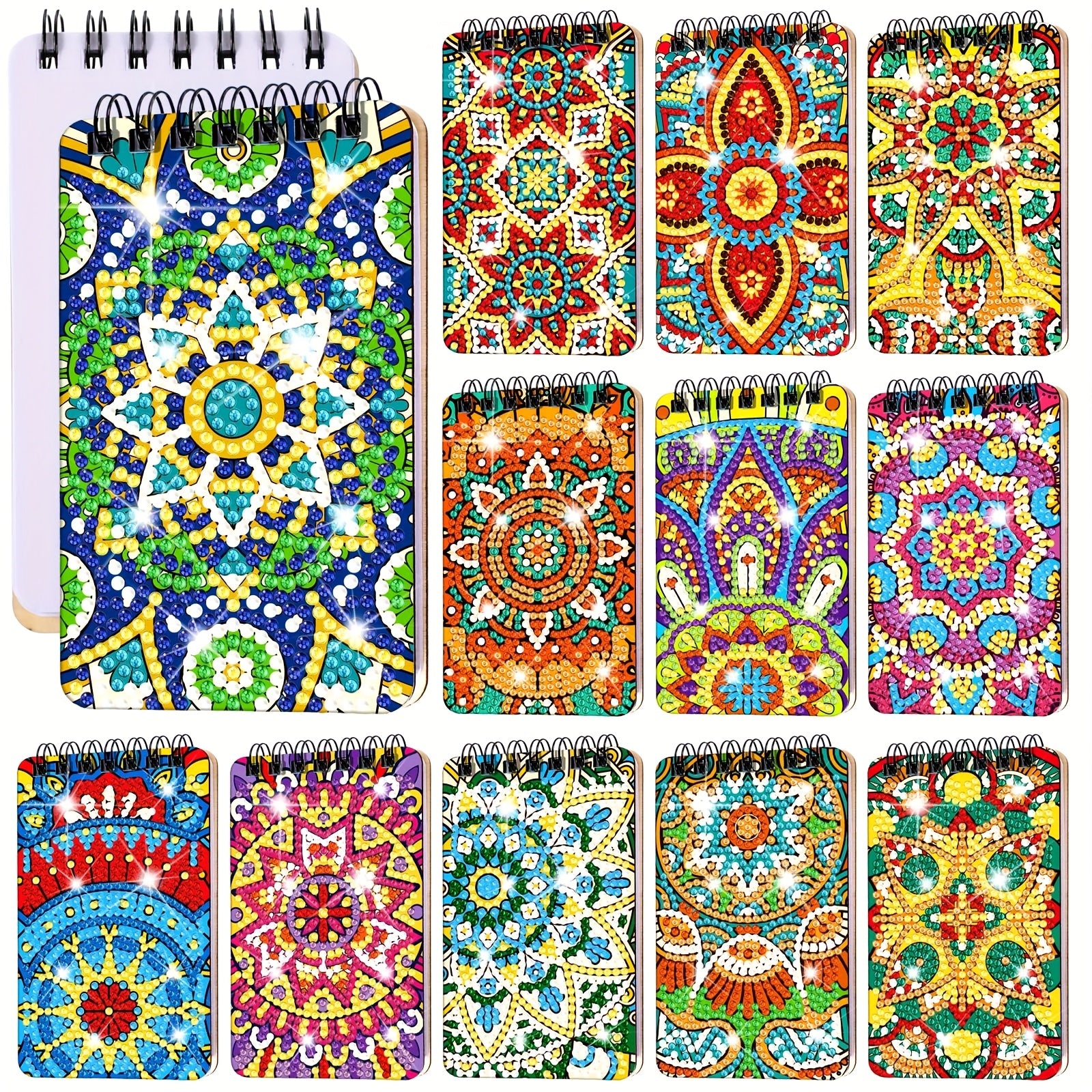 TEMU 12pcs Mandala Diamond Painting Notebook Diy Mandala Cover Notebook Kits Notepad 5d Flower Diamond Journal Art Accessories For Adults Crafts