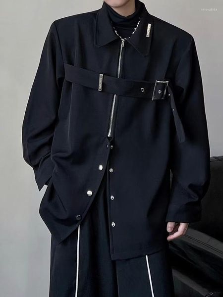 Men&#039;s Jackets Techwear Shirts Men Darkwear Hip Hop Blouses Punk Black Long Sleeve Button Up Male Zipper Harajuku Japanese Streetwear