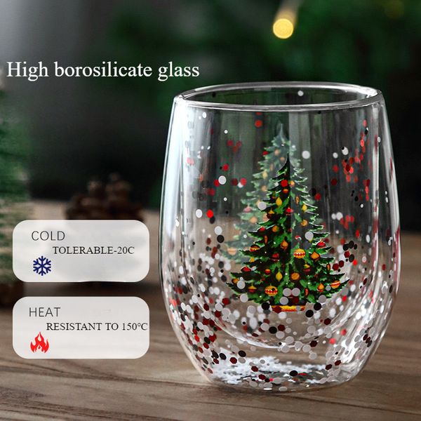 ddmyuranus Christmas Double Wall Glass Cup Xmas Gift Star-tree Snowman Heat Resistant Household Milk Juice beer Teacup Coffee Mug Drinkware