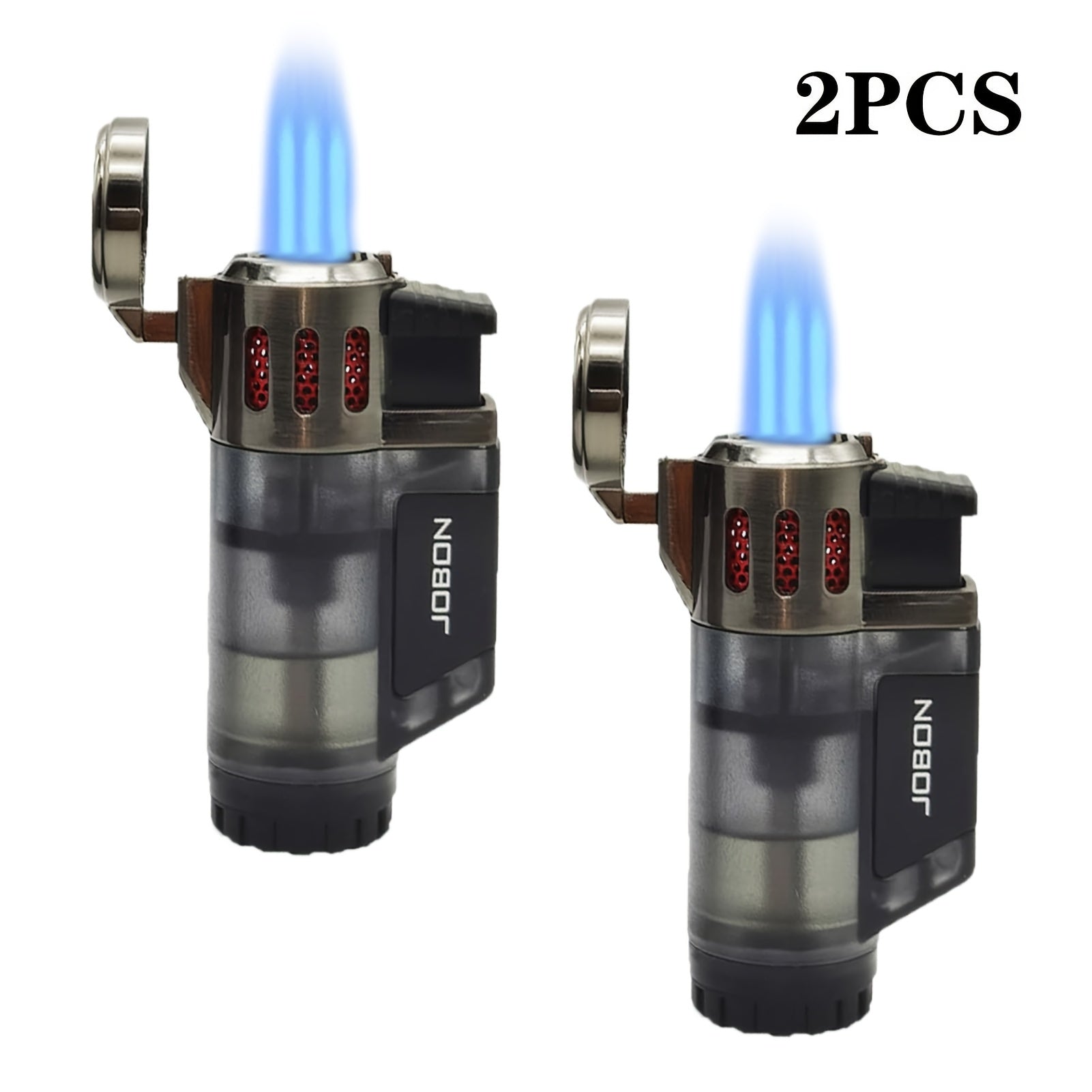 TEMU 2pcs Straight Jet Spray Gun Blue Flame Lighter, Triple Jet Flame Butane , Windproof Butane Refillable Gas , Light Candles, Wood Chips, Charcoal